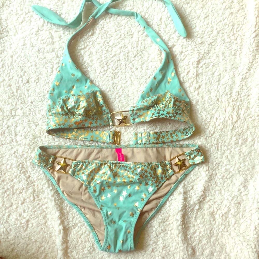 Victoria Secret's Mint Gold Star Bikini Set Small